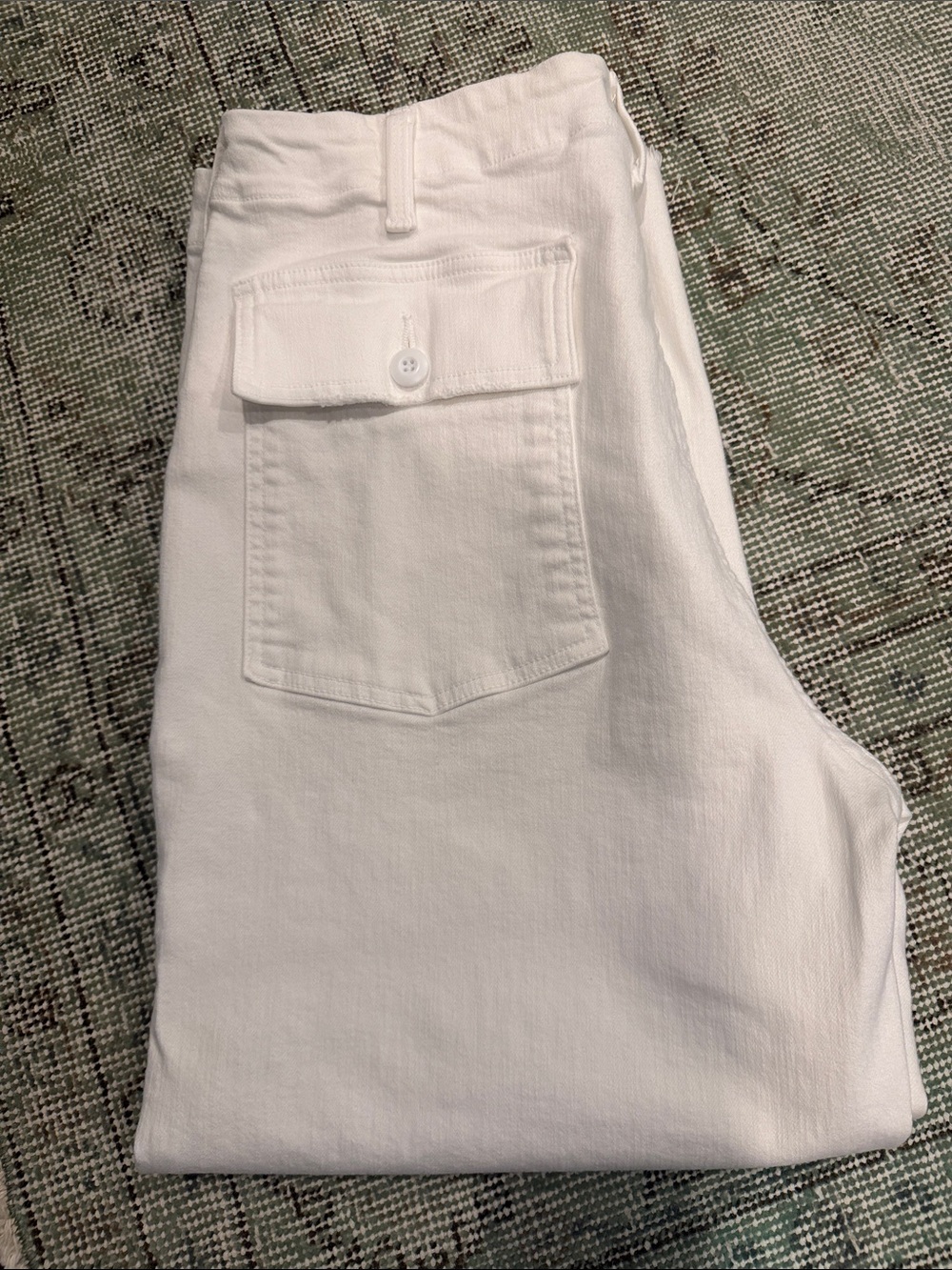 MOTHER Off-White Cropped Cargo Jeans with Frayed Ankles